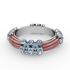 Akuamarin 8 ayar beyaz altın yüzük (Pastel pembe mineli)