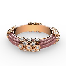 Beyaz zirkon 14 ayar rose altın yüzük (Pastel pembe mineli)