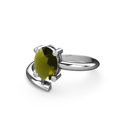 Oval Yüzük - Peridot 14 ayar beyaz altın yüzük #14xdj4p