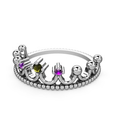 Kraliçe Taç Yüzük - Peridot ve ametist 925 ayar gümüş yüzük #103cpjw