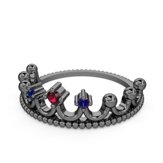 Kraliçe Taç Yüzük - Rodolit garnet ve lab safir 925 ayar siyah rodyum kaplama gümüş yüzük #11fekex