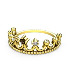 Kraliçe Taç Yüzük - Dumanlı kuvars ve pırlanta 925 ayar altın kaplama gümüş yüzük (0.03 karat) #11pydhr