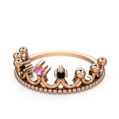 Kraliçe Taç Yüzük - Pembe kuvars ve siyah zirkon 14 ayar rose altın yüzük #11tbng3