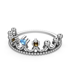 Kraliçe Taç Yüzük - Akuamarin ve dumanlı kuvars 8 ayar beyaz altın yüzük #1359wh2