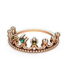 Kraliçe Taç Yüzük - Yeşil kuvars ve peridot 14 ayar rose altın yüzük #143mzzl