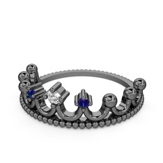 Kraliçe Taç Yüzük - Swarovski ve lab safir 925 ayar siyah rodyum kaplama gümüş yüzük #151vixk
