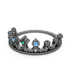 Kraliçe Taç Yüzük - Yeşil kuvars ve akuamarin 925 ayar siyah rodyum kaplama gümüş yüzük #174fcih