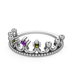 Kraliçe Taç Yüzük - Ametist ve peridot 925 ayar gümüş yüzük #17et7r0