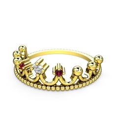 Kraliçe Taç Yüzük - Pırlanta ve rodolit garnet 14 ayar altın yüzük (0.036 karat) #18zaqcz