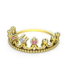 Kraliçe Taç Yüzük - Swarovski ve pembe kuvars 8 ayar altın yüzük #1do8yiy