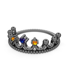 Kraliçe Taç Yüzük - Lab safir ve sitrin 925 ayar siyah rodyum kaplama gümüş yüzük #1ensa6h