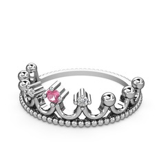 Kraliçe Taç Yüzük - Pembe kuvars ve swarovski 925 ayar gümüş yüzük #1gcazo0