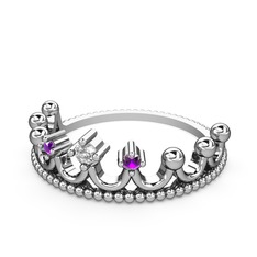 Kraliçe Taç Yüzük - Beyaz zirkon ve ametist 14 ayar beyaz altın yüzük #1i3ziay