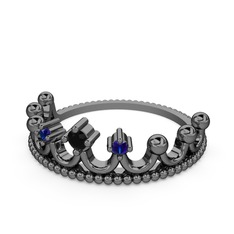 Kraliçe Taç Yüzük - Siyah zirkon ve lab safir 925 ayar siyah rodyum kaplama gümüş yüzük #1jzvkpb