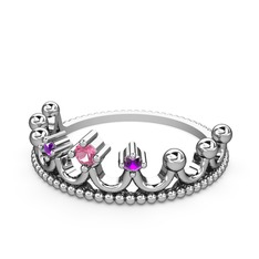 Kraliçe Taç Yüzük - Pembe kuvars ve ametist 14 ayar beyaz altın yüzük #1ktkhgu