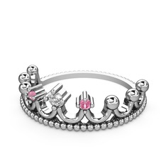 Kraliçe Taç Yüzük - Swarovski ve pembe kuvars 925 ayar gümüş yüzük #1mwjhuj