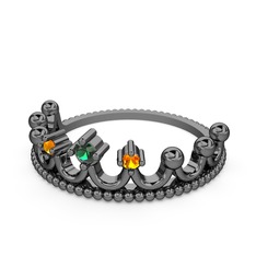 Kraliçe Taç Yüzük - Yeşil kuvars ve sitrin 925 ayar siyah rodyum kaplama gümüş yüzük #1to98da