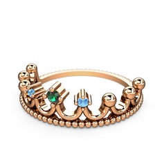 Kraliçe Taç Yüzük - Yeşil kuvars ve akuamarin 18 ayar rose altın yüzük #1w3vnpq