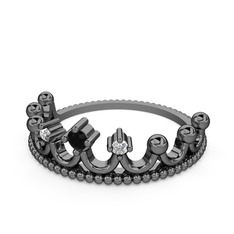 Kraliçe Taç Yüzük - Siyah zirkon ve beyaz zirkon 925 ayar siyah rodyum kaplama gümüş yüzük #3g3bpn