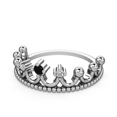 Kraliçe Taç Yüzük - Siyah zirkon ve swarovski 18 ayar beyaz altın yüzük #6ke91f