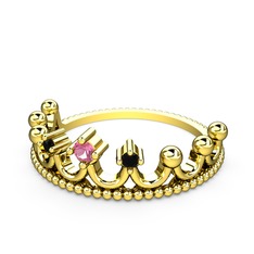 Pembe kuvars ve siyah zirkon 18 ayar altın yüzük