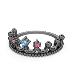 Kraliçe Taç Yüzük - Akuamarin ve pembe kuvars 925 ayar siyah rodyum kaplama gümüş yüzük #7k61np