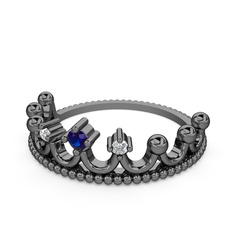 Kraliçe Taç Yüzük - Lab safir ve swarovski 925 ayar siyah rodyum kaplama gümüş yüzük #8celg8