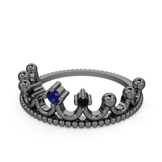 Kraliçe Taç Yüzük - Lab safir ve siyah zirkon 925 ayar siyah rodyum kaplama gümüş yüzük #997tod