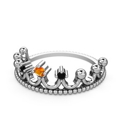 Kraliçe Taç Yüzük - Sitrin ve siyah zirkon 14 ayar beyaz altın yüzük #ewfcfs