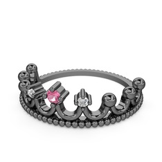 Pembe kuvars ve swarovski 925 ayar siyah rodyum kaplama gümüş yüzük