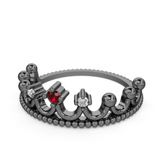 Kraliçe Taç Yüzük - Garnet ve pırlanta 925 ayar siyah rodyum kaplama gümüş yüzük (0.03 karat) #k0kdsv