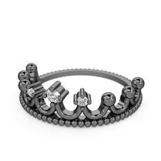 Kraliçe Taç Yüzük - Swarovski ve pırlanta 925 ayar siyah rodyum kaplama gümüş yüzük (0.03 karat) #nmazaw