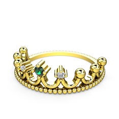 Kraliçe Taç Yüzük - Yeşil kuvars ve pırlanta 14 ayar altın yüzük (0.03 karat) #nmwgnc