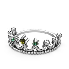 Kraliçe Taç Yüzük - Peridot ve yeşil kuvars 14 ayar beyaz altın yüzük #ph1xmk