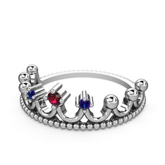 Rodolit garnet ve lab safir 8 ayar beyaz altın yüzük