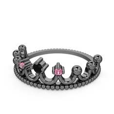 Kraliçe Taç Yüzük - Siyah zirkon ve pembe kuvars 925 ayar siyah rodyum kaplama gümüş yüzük #v4fgpz