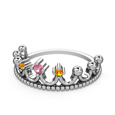 Kraliçe Taç Yüzük - Pembe kuvars ve sitrin 14 ayar beyaz altın yüzük #w6ryvd