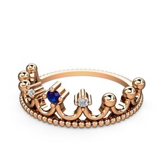 Lab safir ve beyaz zirkon 925 ayar rose altın kaplama gümüş yüzük