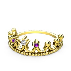 Kraliçe Taç Yüzük - Pırlanta ve ametist 8 ayar altın yüzük (0.036 karat) #wnn1be