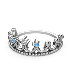 Kraliçe Taç Yüzük - Swarovski ve akuamarin 8 ayar beyaz altın yüzük #y195bl