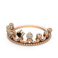 Kraliçe Taç Yüzük - Siyah zirkon ve beyaz zirkon 925 ayar rose altın kaplama gümüş yüzük #y8sxwd