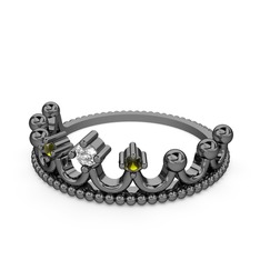 Kraliçe Taç Yüzük - Swarovski ve peridot 925 ayar siyah rodyum kaplama gümüş yüzük #z3uwh9