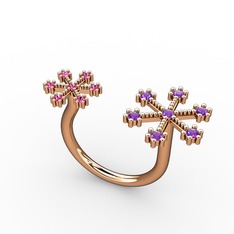 Kar Tanesi Yüzük - Ametist ve rodolit garnet 18 ayar rose altın yüzük #12079u5