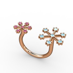 Akuamarin ve rodolit garnet 8 ayar rose altın yüzük