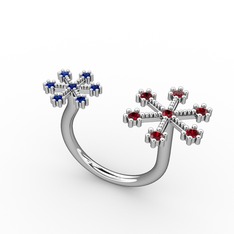 Garnet ve lab safir 8 ayar beyaz altın yüzük