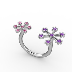 Kar Tanesi Yüzük - Ametist ve rodolit garnet 14 ayar beyaz altın yüzük #13u66qc