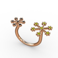 Kar Tanesi Yüzük - Peridot ve siyah zirkon 14 ayar rose altın yüzük #1405js7