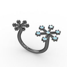 Akuamarin ve siyah zirkon 925 ayar siyah rodyum kaplama gümüş yüzük