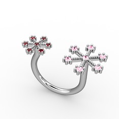 Kar Tanesi Yüzük - Pembe kuvars ve garnet 8 ayar beyaz altın yüzük #14uth30