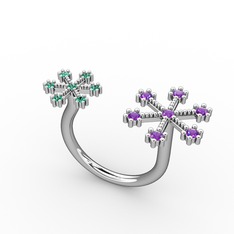 Kar Tanesi Yüzük - Ametist ve yeşil kuvars 18 ayar beyaz altın yüzük #151ashy